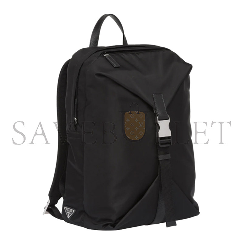 PRADA BLACK RE-NYLON AND SAFFIANO LEATHER BACKPACK 2VZ028 (43*29*16cm)